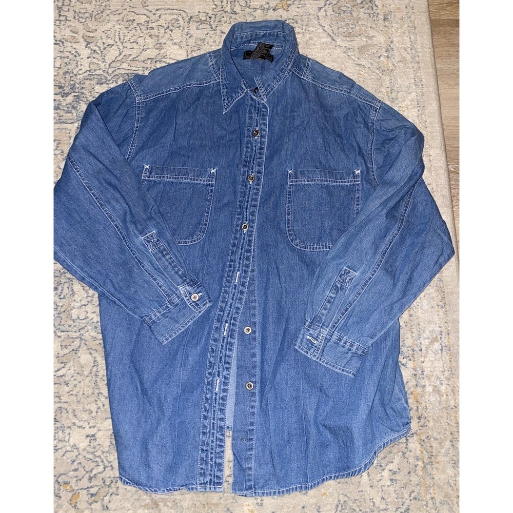Route 66 Blue Jean Long Sleeve Shirt 100% Cotton Size‎ Large
